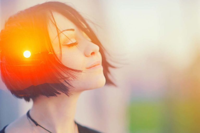 A serene woman finding knowledge in recovery