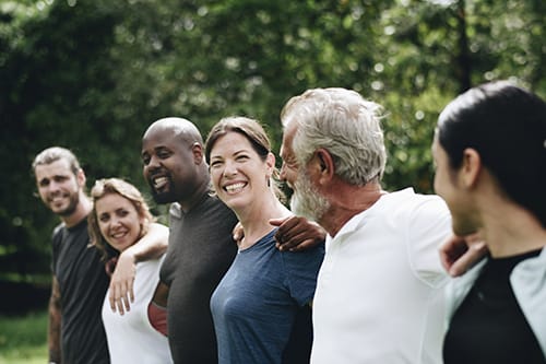 patients outside participating in a nature walk for mental health