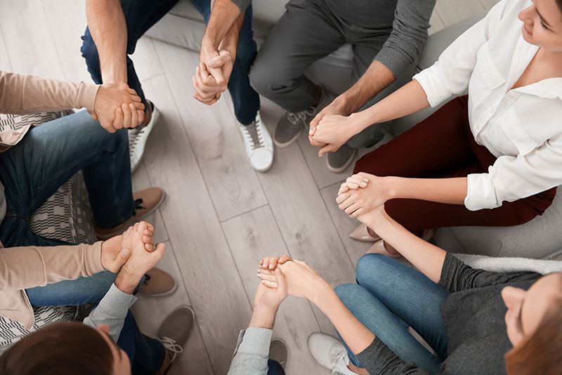 birds eye view of a diverse drug addiction therapy group in athens ga