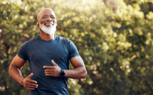 a man uses jogging to offset the symptoms of his depression