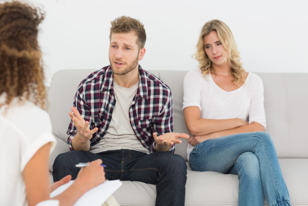 man and woman speak about borderline personality disorder pain